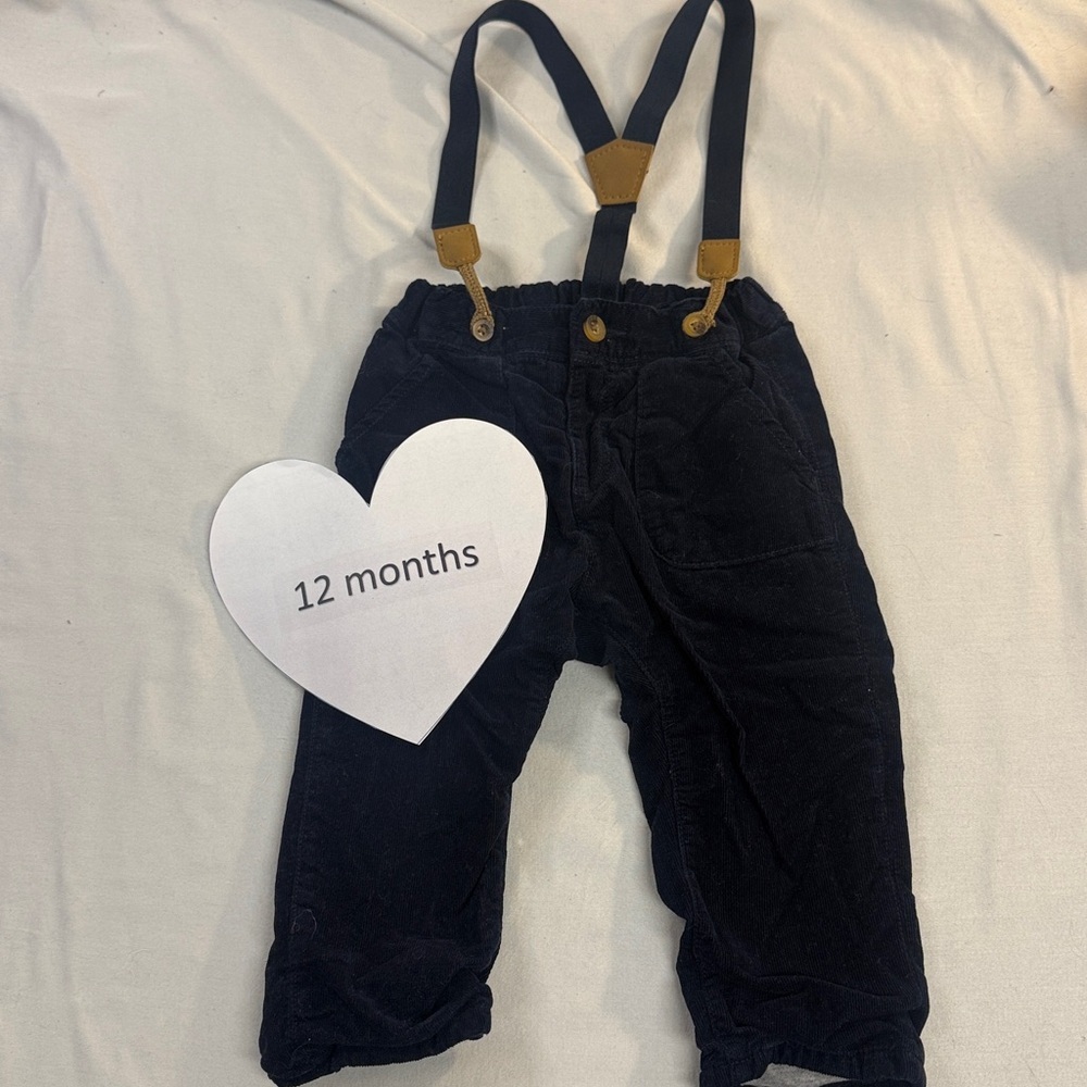 H&M - Lined Stylish Navy corduroy pants with removable suspenders